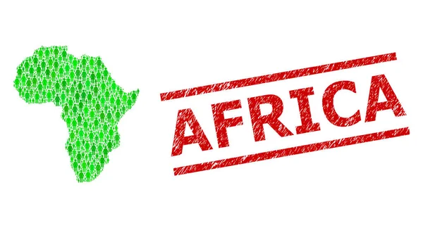 Grunge Africa Sello y Gente Verde y Dólar Mosaico Mapa de África — Vector de stock