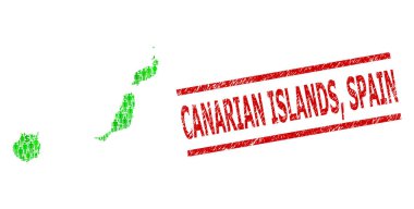 Kederli Kanarya Adaları, İspanya Damga İzi ve Yeşil İnsanlar ve Las Palmas Eyaleti Dolar Mozaik Haritası