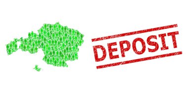 Vizcaya Eyaleti depozito mührü ve yeşil adamlar ve dolar mozaiği haritası.