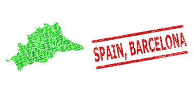 Malaga Eyaleti Tehlike İspanya, Barselona Damgası ve Yeşil İnsanlar ve Dolar Mozaik Haritası