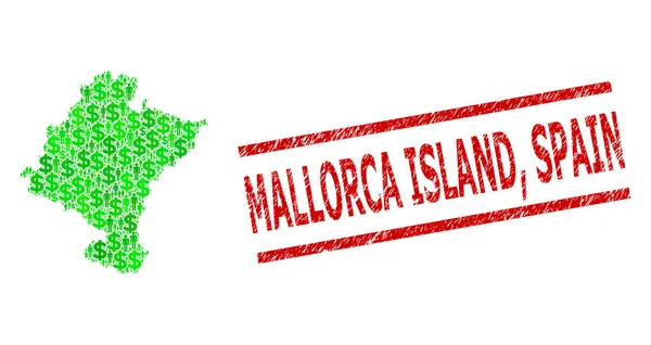Grunge Mallorca Adası, İspanya Damga İzi ve Yeşil İnsanlar ve Navarra Eyaleti Dolar Mozaik Haritası