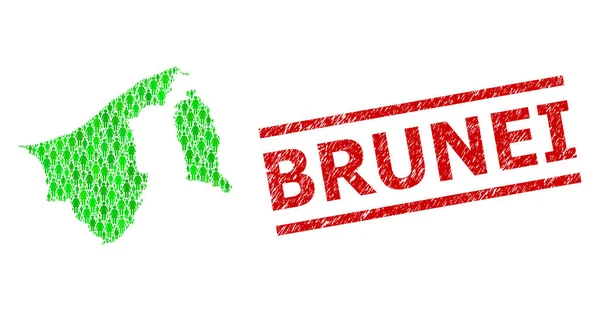 Grunge Brunei marca de agua y clientes verdes y dólar mapa del mosaico de Brunei — Vector de stock