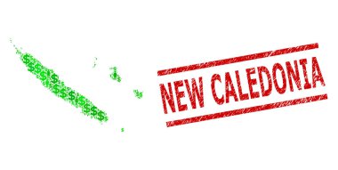 Yeni Kaledonya Filigranı ve Yeşil Adamlar ve Yeni Kaledonya Doları Mozaik Haritası