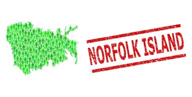 Norfolk Adası Mühür Mührü, Yeşil İnsanlar ve Nuku Hiva Adasının Dolar Mozaik Haritası.