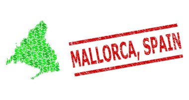 Grunge Mallorca, İspanya Mührü ve Yeşil Müşteriler ve Madrid Dolarlık Mozaik Haritası