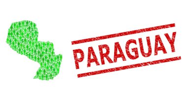 Tehlike Paraguay Damga İzi ve Yeşil Adamlar ve Paraguay Doları Mozaik Haritası