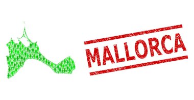 Mallorca filigran ve Yeşil Adamlar ve Formentera Adası Dolarlık Mozaik Haritası kazınmış.