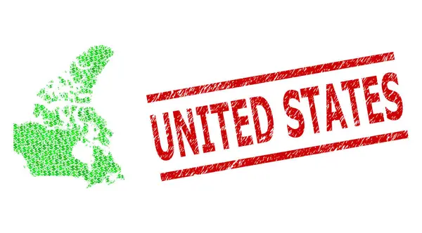 Distress Estados Unidos Stamp Print and Green People and Dollar Mosaic Mapa do Canadá —  Vetores de Stock