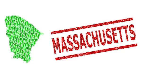 Timbre texturé du Massachusetts et les clients verts et Dollar Mosaic Carte de l'État de Ceara — Image vectorielle
