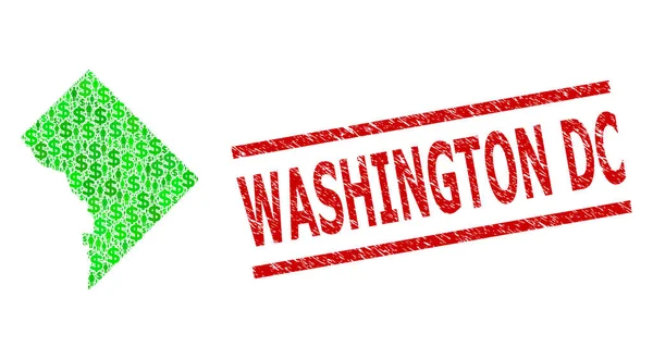 Washington DC Damgalı ve Yeşil İnsanlar ve Washington DC Dolar Mozaik Haritası — Stok Vektör