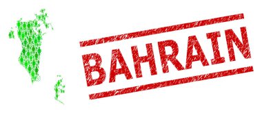 Kazınmış Bahreyn Mühür Taklidi ve Yeşil Müşteriler ve Dolar Mozaik Bahreyn Haritası
