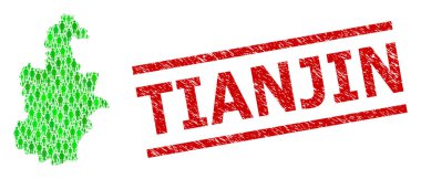 Tianjin Pul Taklidi ve Yeşil İnsanlar ve Tianjin Belediyesi Dolarlık Mozaik Haritası