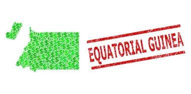 Grunge Ekvator Gine Mührü ve Yeşil Müşteriler ve Ekvator Ginesi Doları Mozaik Haritası