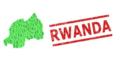 Desenli Ruanda Mühür Taklidi ve Yeşil Adamlar ve Ruanda Dolarlık Mozaik Haritası