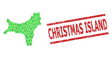Tehlike Noel Adası Filigranı ve Yeşil İnsanlar ve Noel Adası Doları Mozaik Haritası