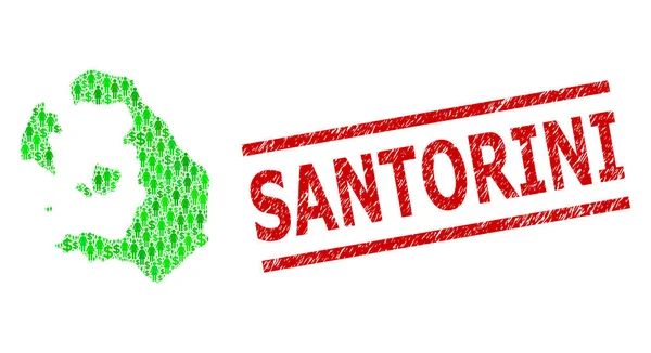 Santorini Adasının Tehlike Damga İzi ve Yeşil Adamlar ve Dolar Mozaik Haritası