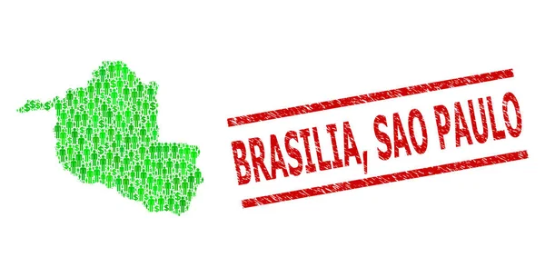 Texturizado Brasília, São Paulo Estampagem e Homens Verdes e Dólar Mosaico Mapa do Estado de Rondônia — Vetor de Stock