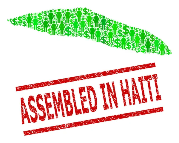 Texturizado Ensamblado en Haití Sello de Sello y Clientes Verdes y Dólar Mosaico Mapa de Haití Tortuga Island — Archivo Imágenes Vectoriales