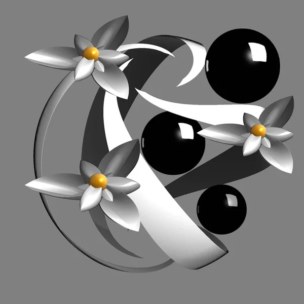 Digitale Fractal Ontwerp Lotusbloemen Een Abstracte Vorm Fractal Met Zwarte — Stockfoto