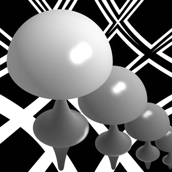 计算机生成的3D 数字设计 白蘑菇在白色笼子的黑色背景上的毒菌 — 图库照片