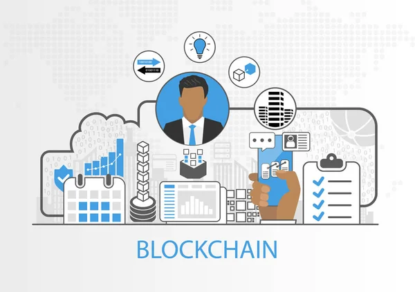 Vector Background Businessman Icons Blockchain Concept — Stock Vector