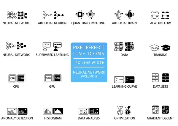 网络应用优化的神经网络和深层学习矢量图标集 — 图库矢量图片