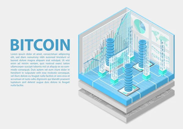 Ilustración Vectorial Isométrica Bitcoin Infografía Abstracta Para Tecnología Financiera — Vector de stock