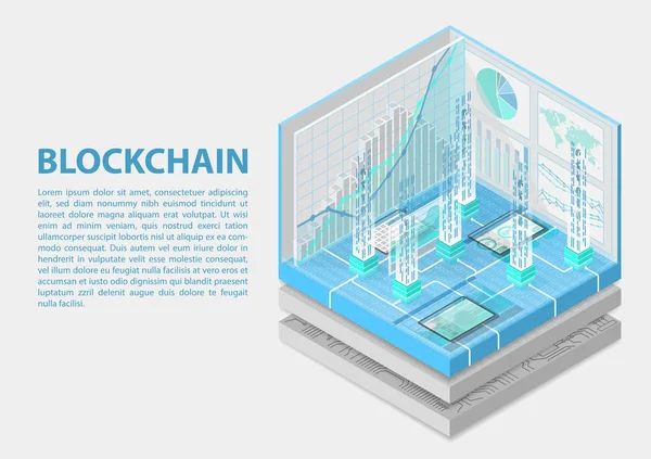 Blockchain Isometric Vector Illustration Abstract Infographic Blockchain Related Topics — Stock Vector