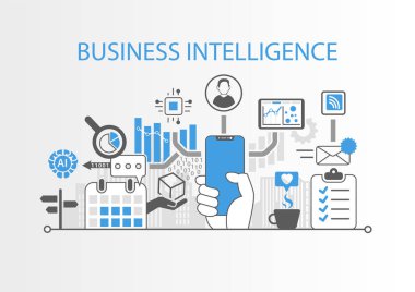 İş zeka kavramı modern çerçeve bedava akıllı telefonu tutan el ile