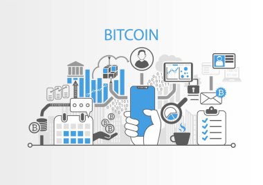 Bitcoin kavramı modern çerçeve bedava akıllı telefonu tutan el ile