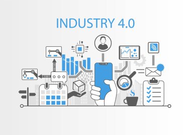 Sanayi 4.0 konsept modern çerçeve bedava akıllı telefonu tutan el ile