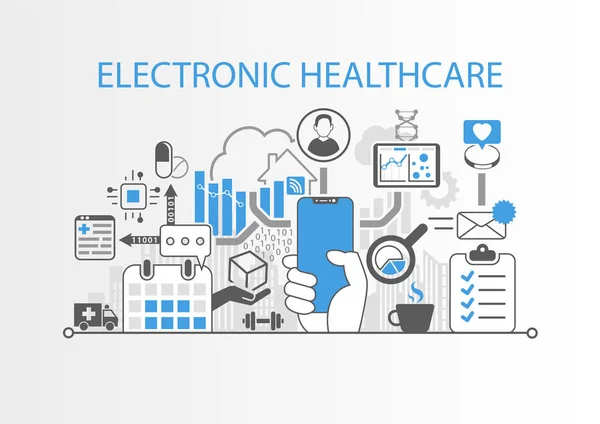 电子医疗概念与手持式现代挡板免费智能手机 — 图库矢量图片