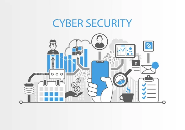 Cyber Security Koncept Med Handen Håller Modern Bezel Gratis Smart — Stock vektor