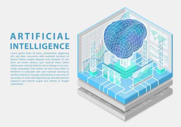 Conceito Inteligência Artificial Com Cérebro Digital Como Ilustração Vetorial Isométrica — Vetor de Stock