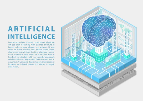 Mesterséges Intelligencia Fogalmát Mint Izometrikus Vektoros Illusztráció Digitális Agy — Stock Vector