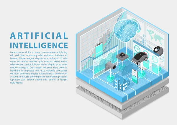 Inteligência Artificial Internet Das Coisas Conceito Com Cérebro Digital Como — Vetor de Stock