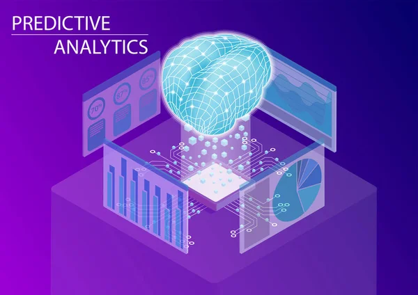 Predictive Analytics Business Analysis Concept Isometric Vector Illustration — Stock Vector