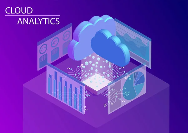 Cloud Computing Och Efterfrågan Analytics Koncept Isometrisk Vektorillustration — Stock vektor