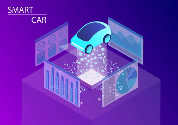 Smart Car Autonomous Driving Concept Isometric Vector Illustration — Stock Vector