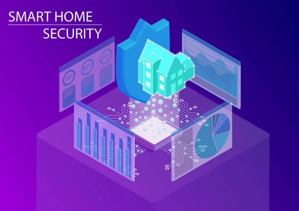 Smart Home Security Konzept Isometrische Vektorabbildung — Stockvektor