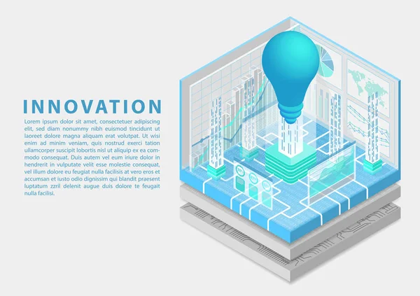 Digital Business Innovation Concept Symbol Light Bulb Dashboard Isometric Vector — Stock Vector