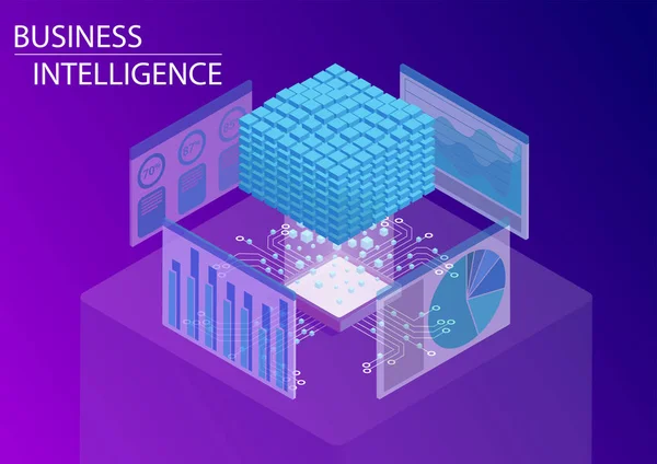 Conceito Business Intelligence Com Data Cube Painel Análise Ilustração Vetorial —  Vetores de Stock