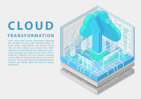 Cloud Transformation Concept Symbol Floating Cloud Upload Arrow Isometric Vector — Stock Vector