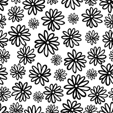 El, Beyaz Arkaplanda Siyah ve Beyaz Bahar Çiçekleri desenli. Robot resim. Doodle tarzı