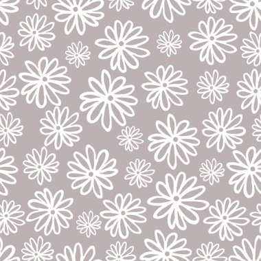 El, Beyaz Arkaplanda Siyah ve Beyaz Bahar Çiçekleri desenli. Robot resim. Doodle tarzı