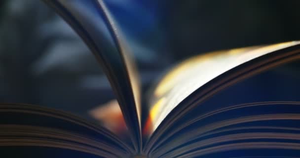 Lire un livre la nuit. Flipping pages de livres. Gros plan 
