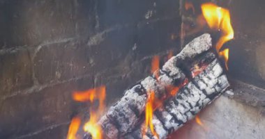 Taş duvarın önünde yangın ağacı gövdesi