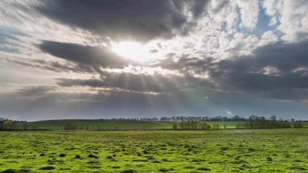 Deszcz chmur na dzikim polu na wiosnę. Upływ czasu — Wideo stockowe