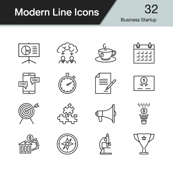 Значки Запуска Бизнеса Современный Линейный Дизайн Презентации Графического Дизайна Мобильного — стоковый вектор