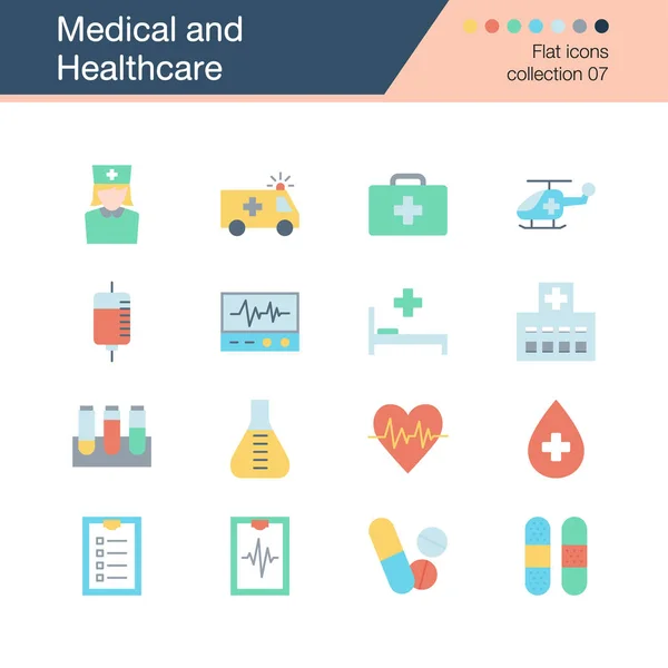 Iconos Médicos Sanitarios Colección Diseño Plano Para Presentación Diseño Gráfico — Archivo Imágenes Vectoriales